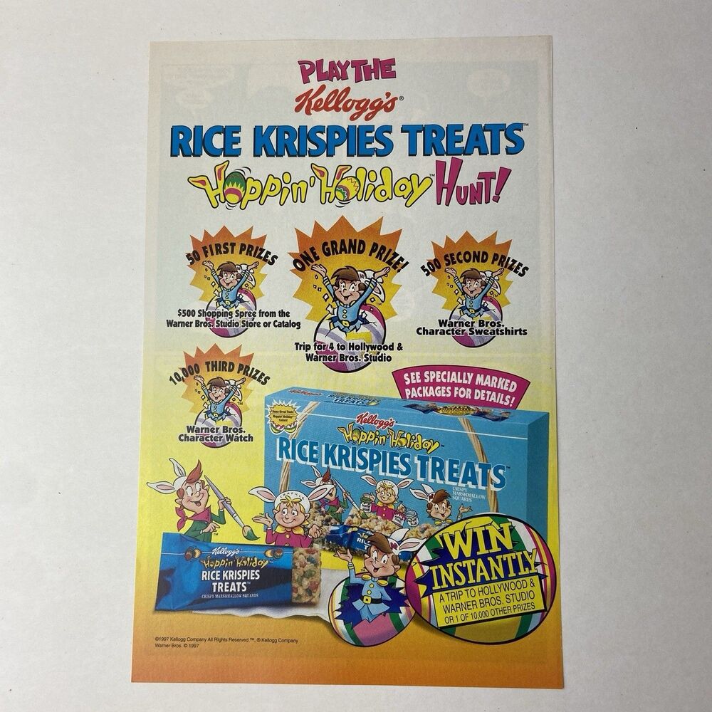 1997 Kelloggs Rice Krispies Treat Print Ad Hoppin Holiday Hunt Poster Wall Art